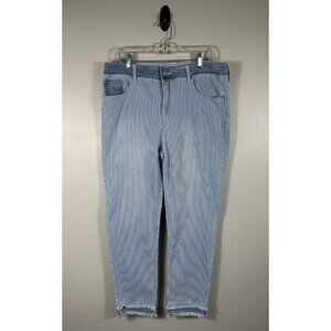 Chicos Jeans Womens 12 Tall Blue White Striped So Slimming Girlfriend Slim Ankle
